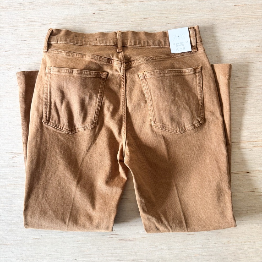 Zara Women's High Rise Bootcut Brown Cropped Flare Jeans Size 10 - Picture 7 of 12